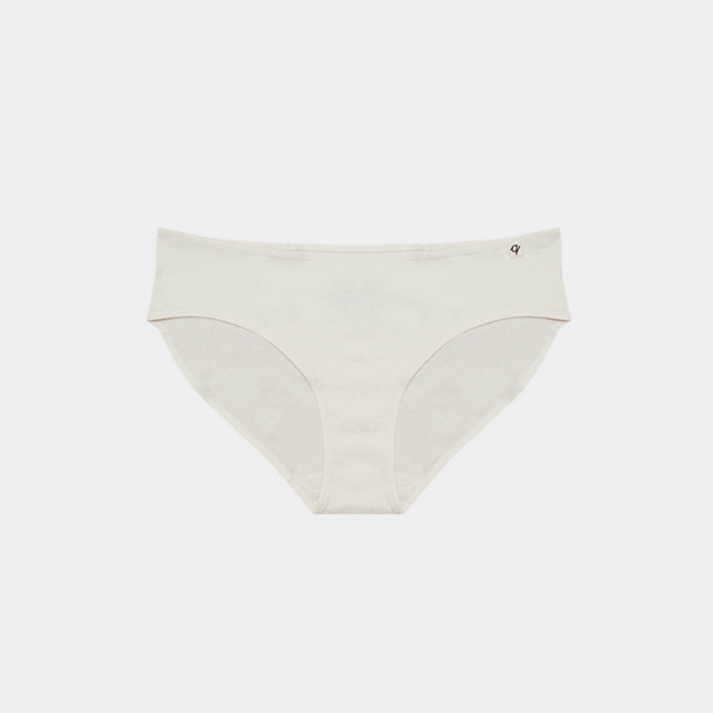 Q for Quinn Everyday Bikini laid flat, 100% organic cotton underwear in undyed natural for eczema and sensitive skin
