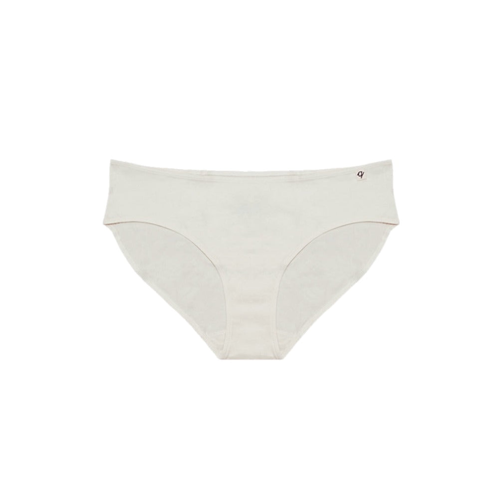 Q for Quinn Everyday Bikini laid flat, 100% organic cotton underwear in undyed natural for eczema and sensitive skin
