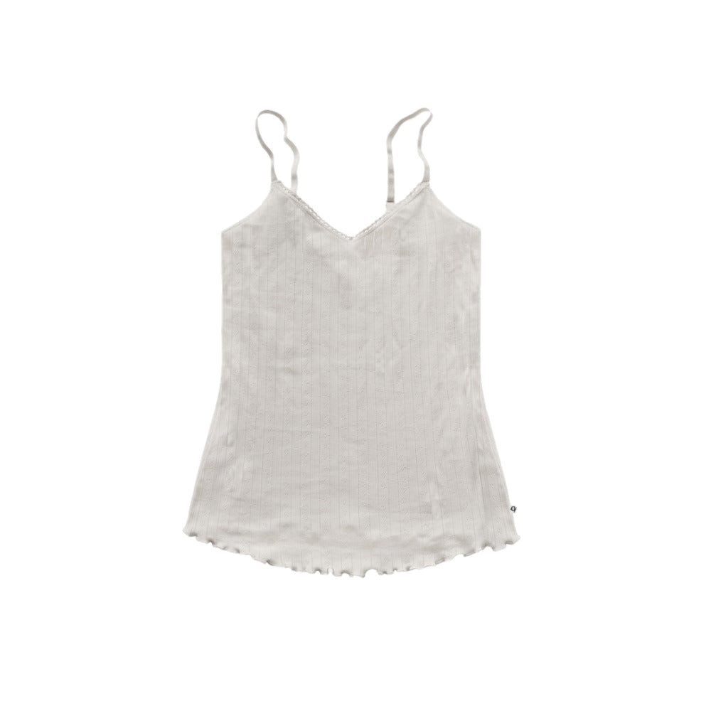 Natural organic cotton pointelle tank top with scalloped hem, a gentle camisole for sensitive skin
