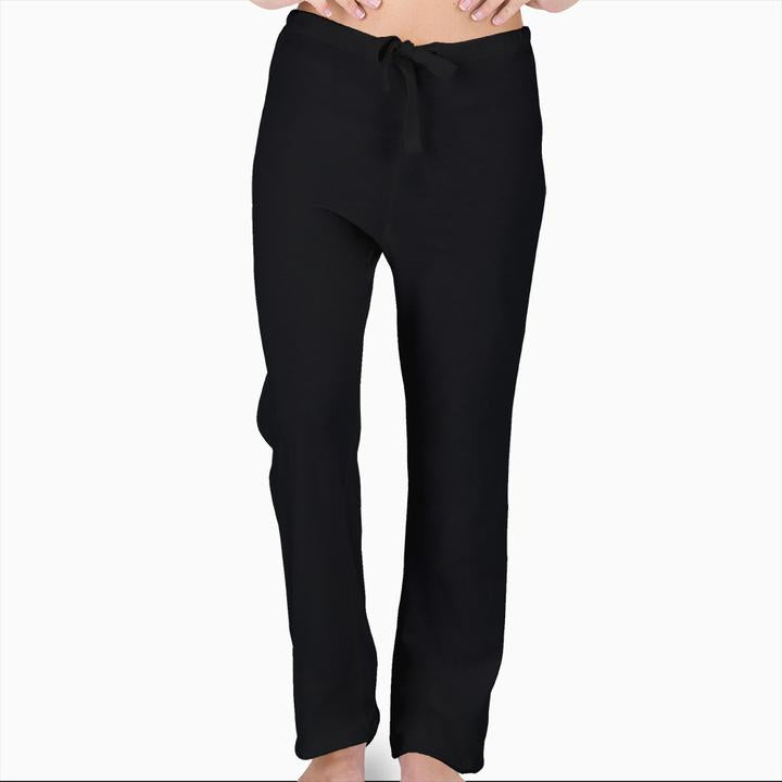 Women's black cotton lounge pants, front view