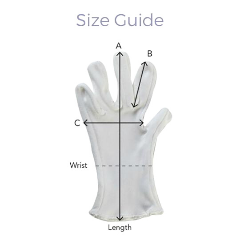 Sizing chart for the organic cotton gloves.