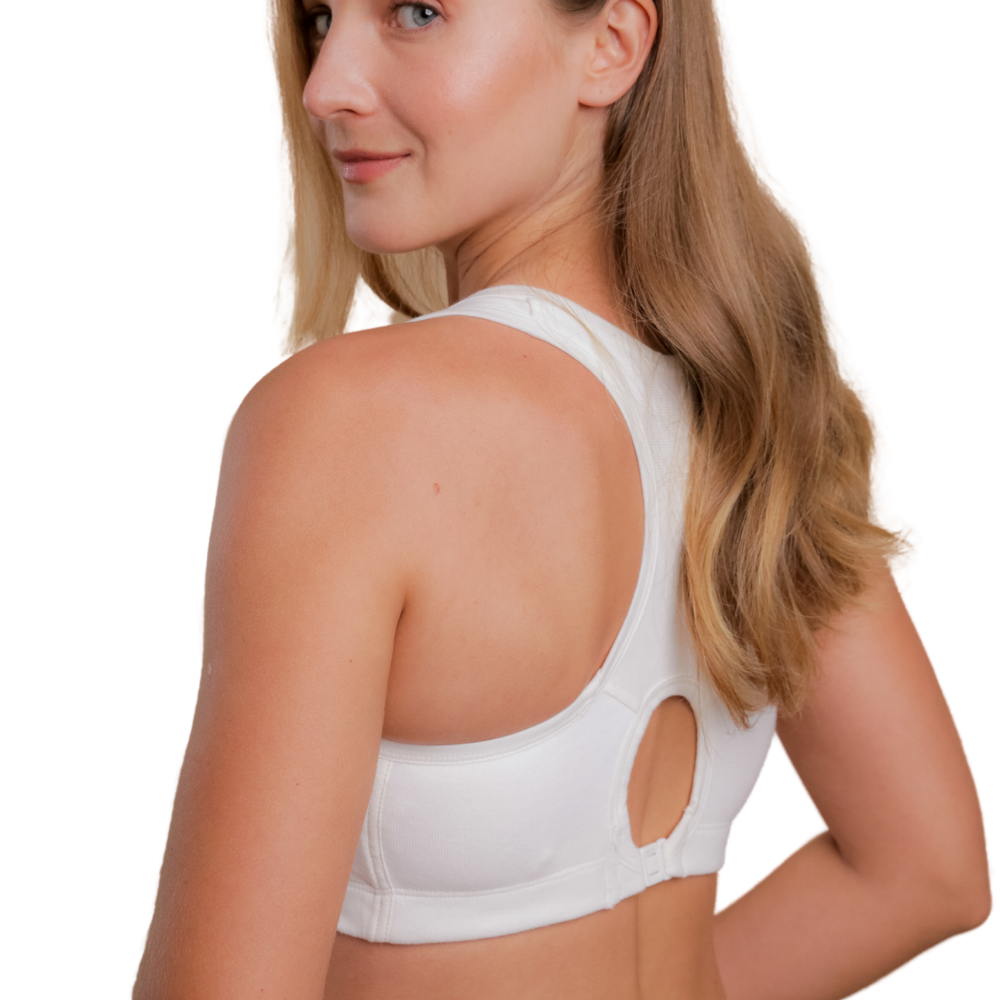 white Sports RacerBack Bra - back view