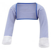 Blue and white Striped Cotton Scratchsleeves with scratch mittens on form, but not a model.