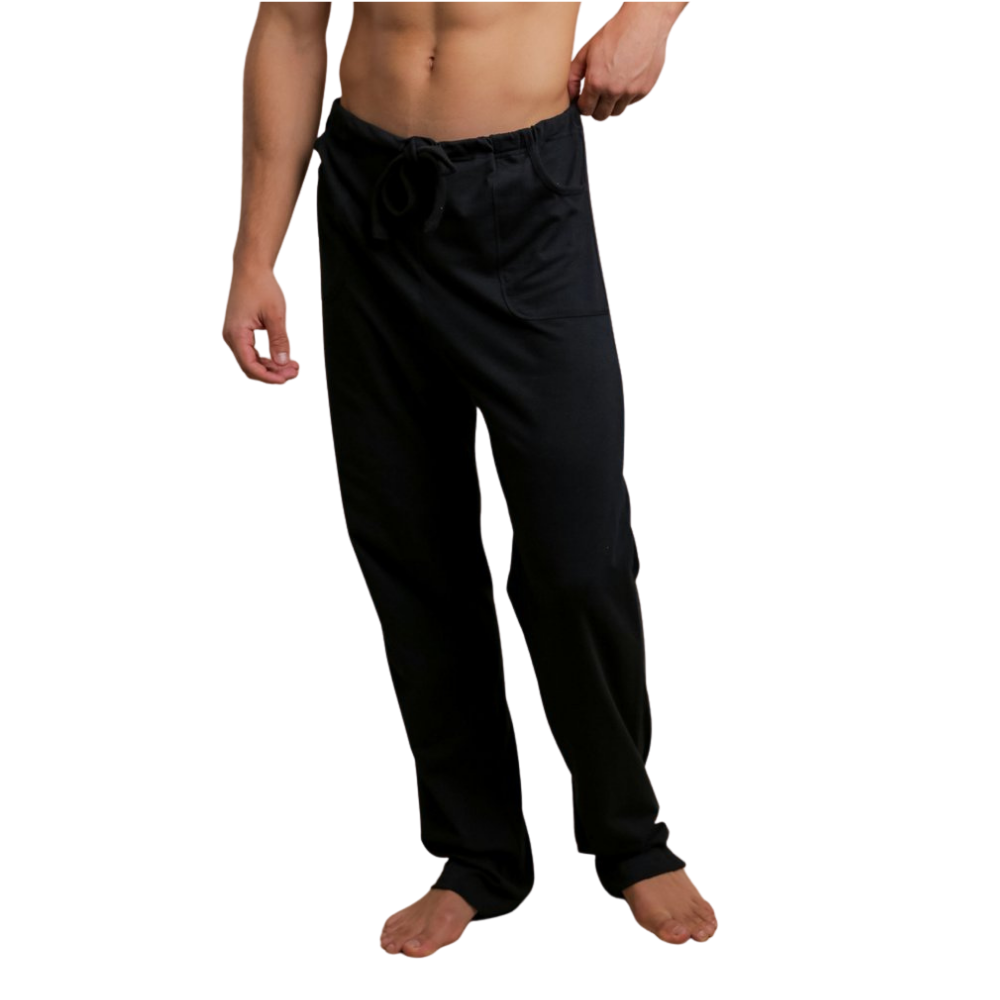 men's black cotton lounge pants, front view