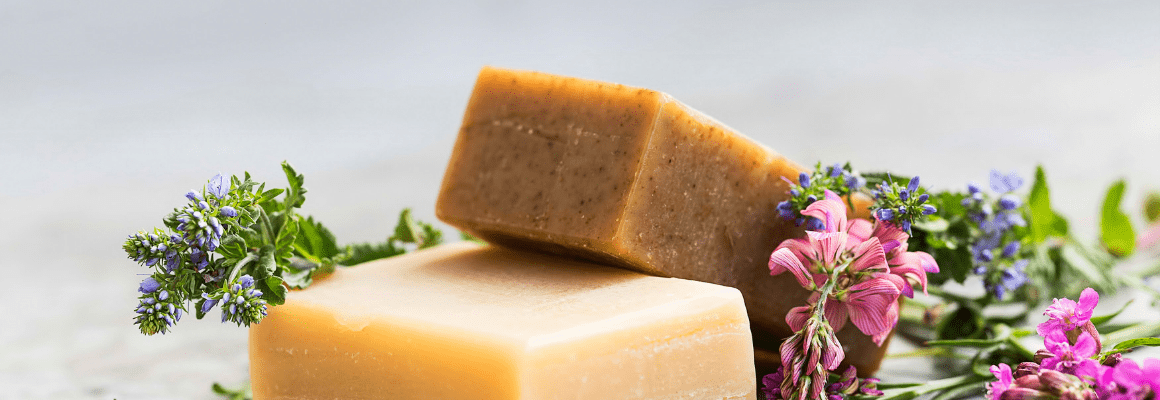 natural soaps with fresh flowers