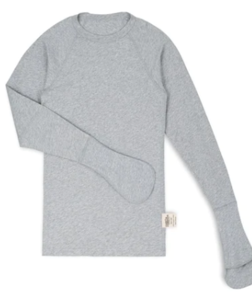 Organic cotton scratch t with open mitts in grey