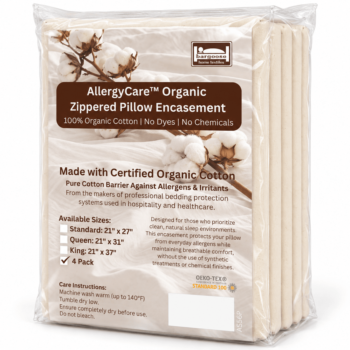 Organic Cotton Allergy Pillow Encasement for Dust Mites & Sensitive Skin | AllergyCare™