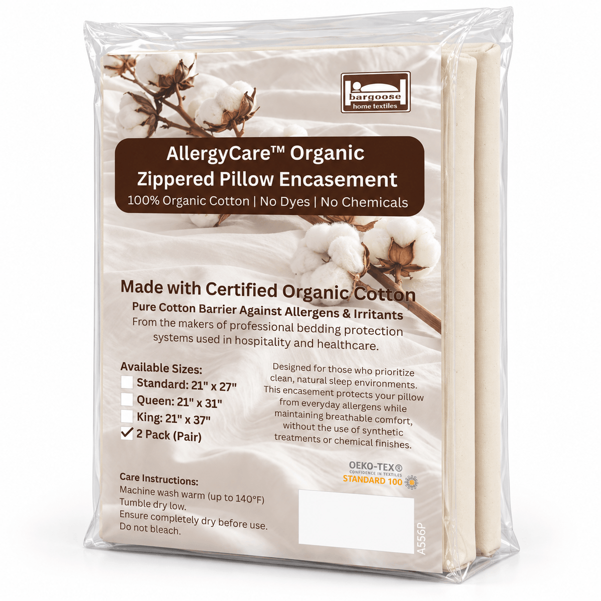 Organic Cotton Allergy Pillow Encasement for Dust Mites & Sensitive Skin | AllergyCare™