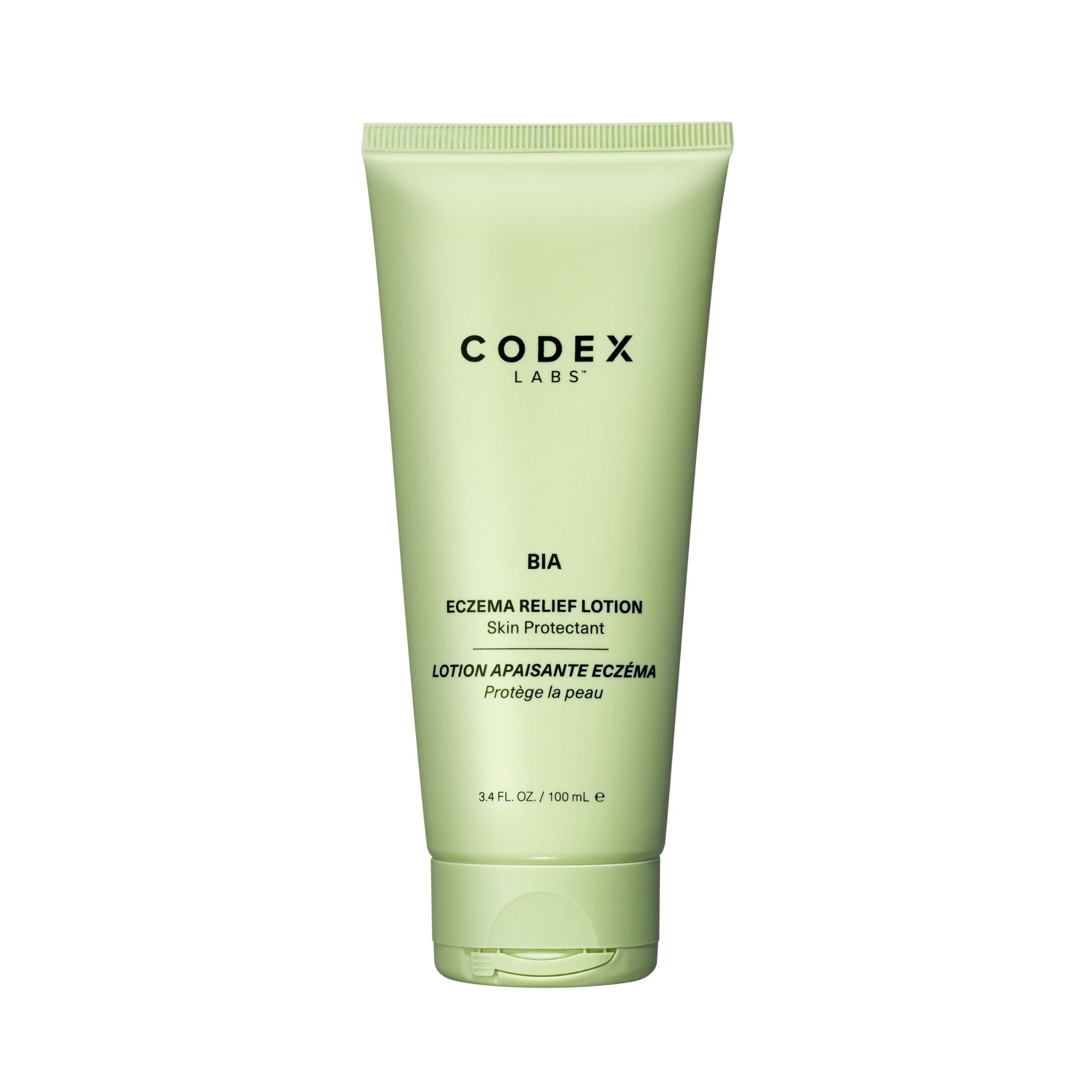 Green tube of Codex Labs BIA Eczema Relief Lotion on a white background