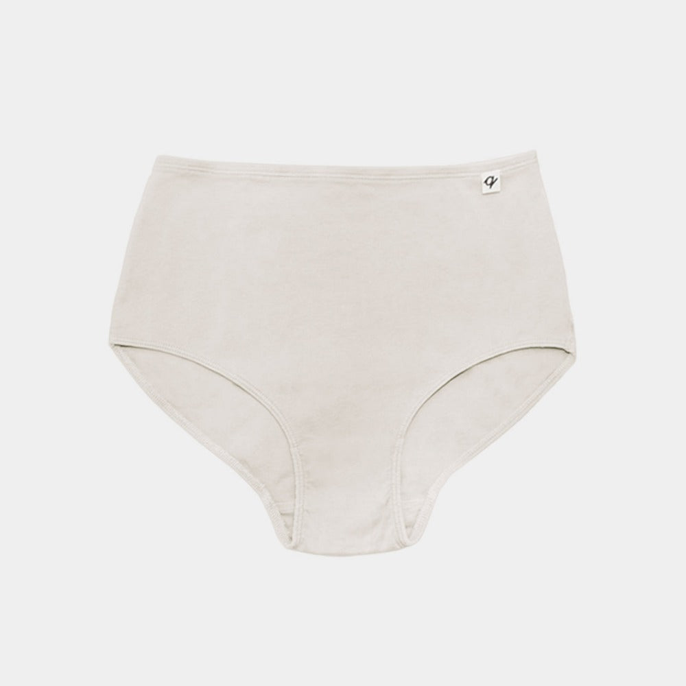 Front view of undyed organic cotton classic brief, tagless and breathable for sensitive skin