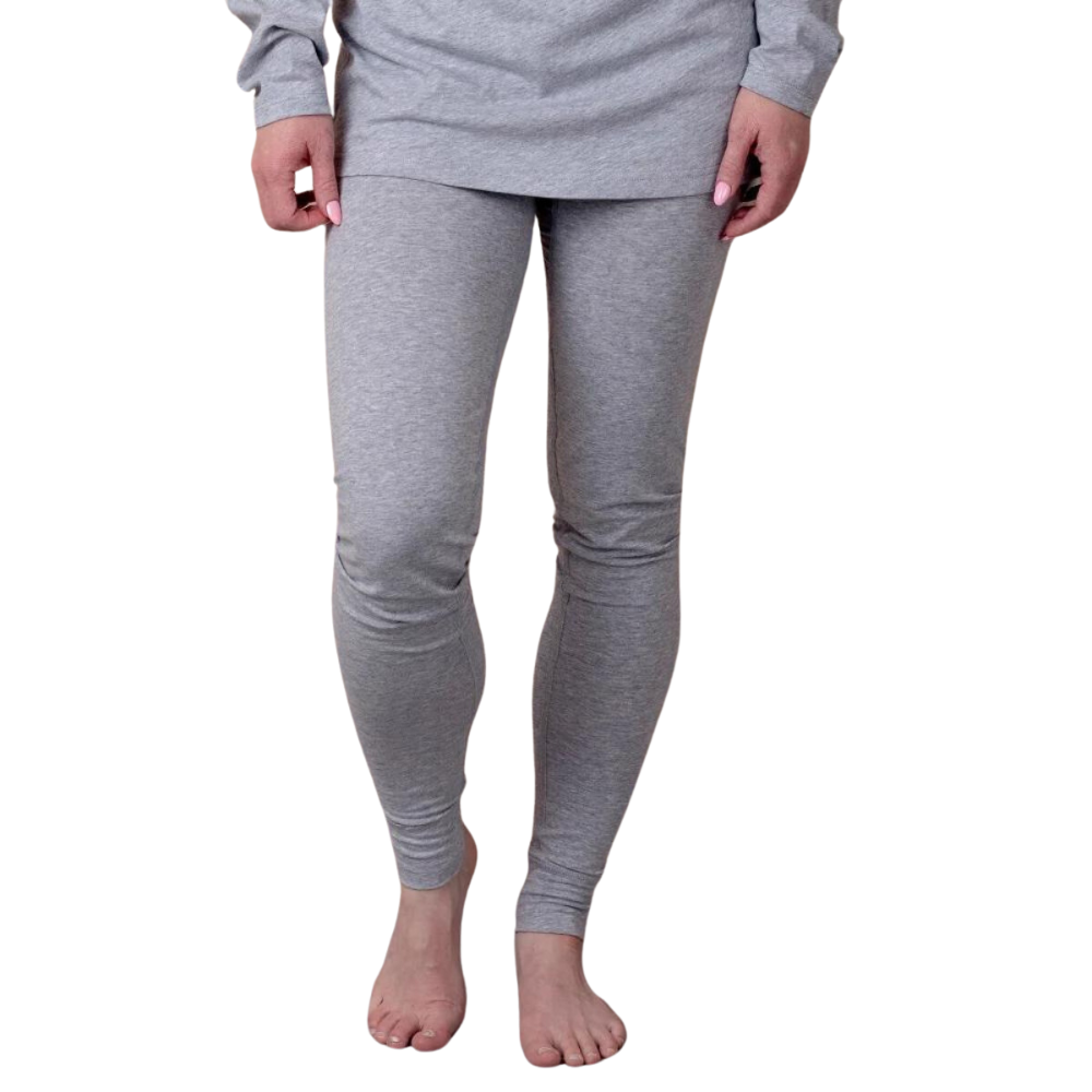close up on legs wearing eczema pj bottoms in grey