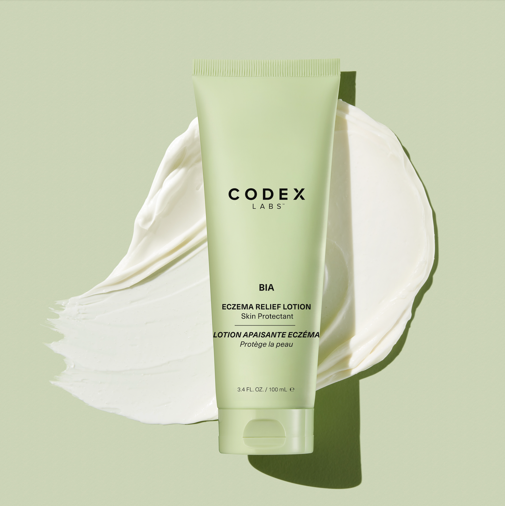 Tube of Codex Labs BIA Eczema Relief Lotion on a light green background
