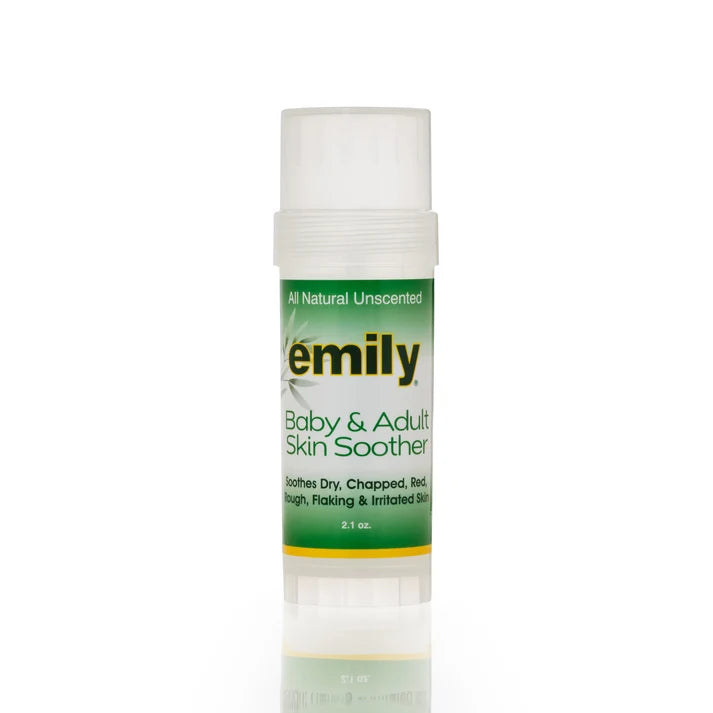 A single tube of Emily Baby & Adult Skin Soother balm on a clean white background with a soft reflection below.