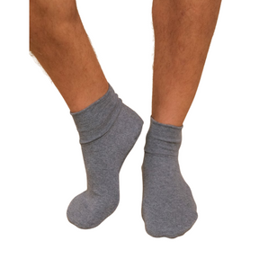 Grey bootie socks on feet