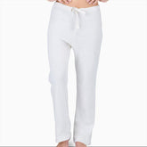 Women's white cotton lounge pants, front view