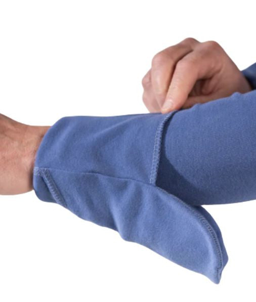 Blue Sleeve of 100% organic cotton eczema top for adults 