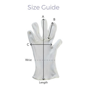 Sizing chart for the organic cotton gloves.