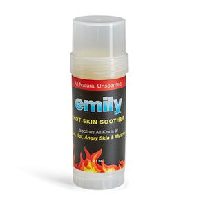 One push up tube of emily's hot skin soother on a white background.