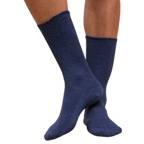 blue cotton hypoallergenic socks for foot eczema with detailed ribbing