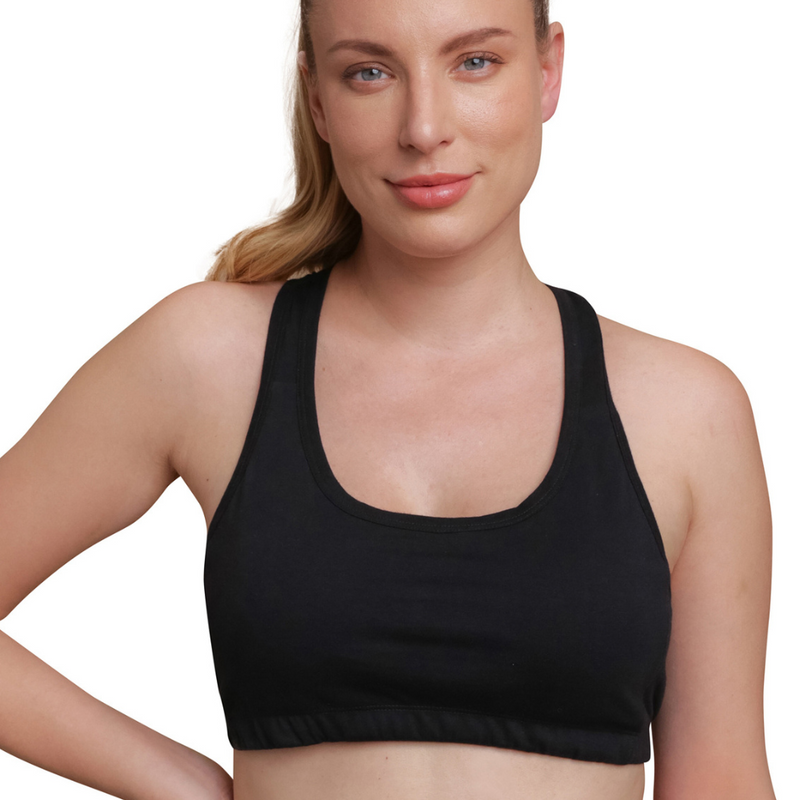 Cottonique 100% Organic Cotton Racerback SPORTS Bra for Eczema