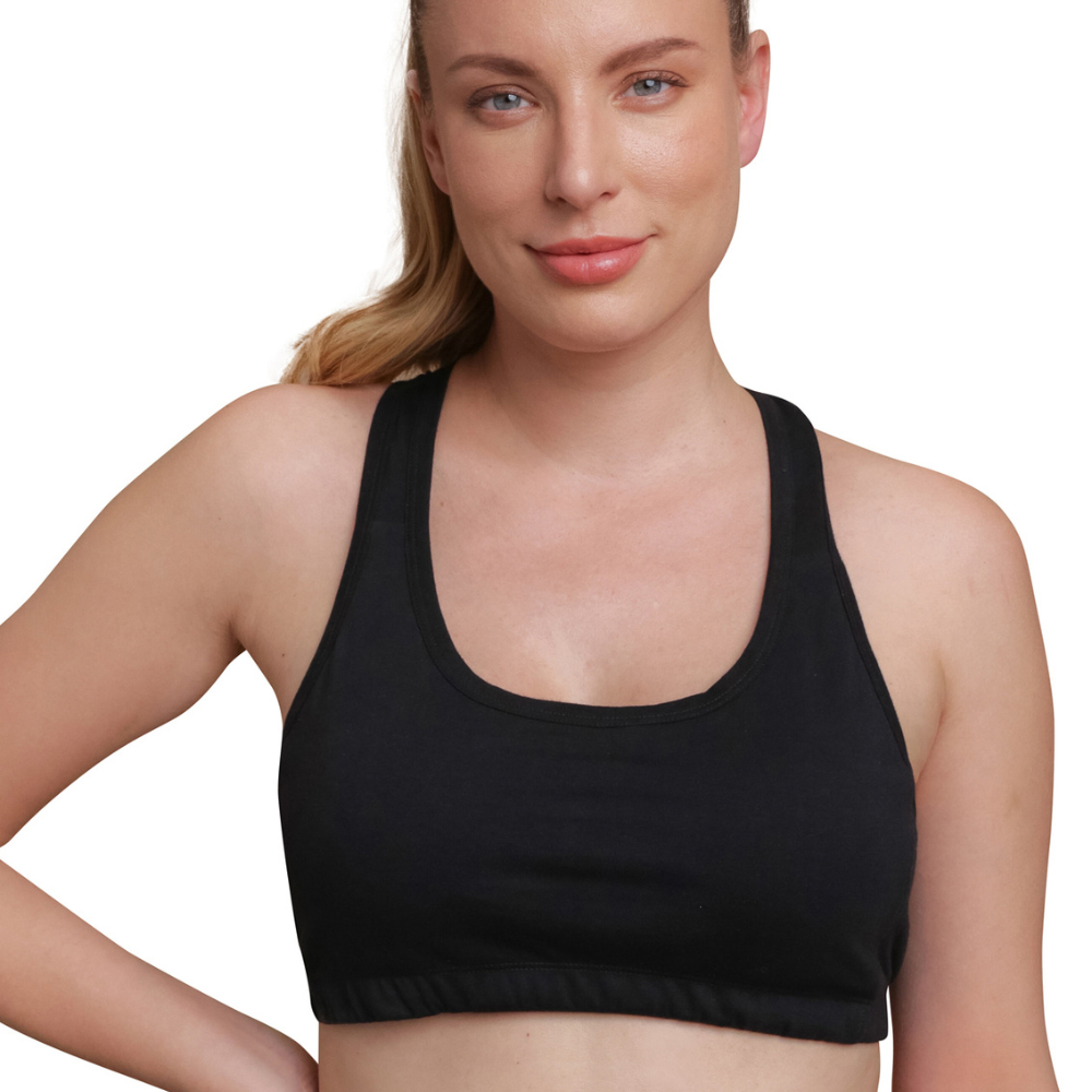 black Sports RacerBack Bra - front view