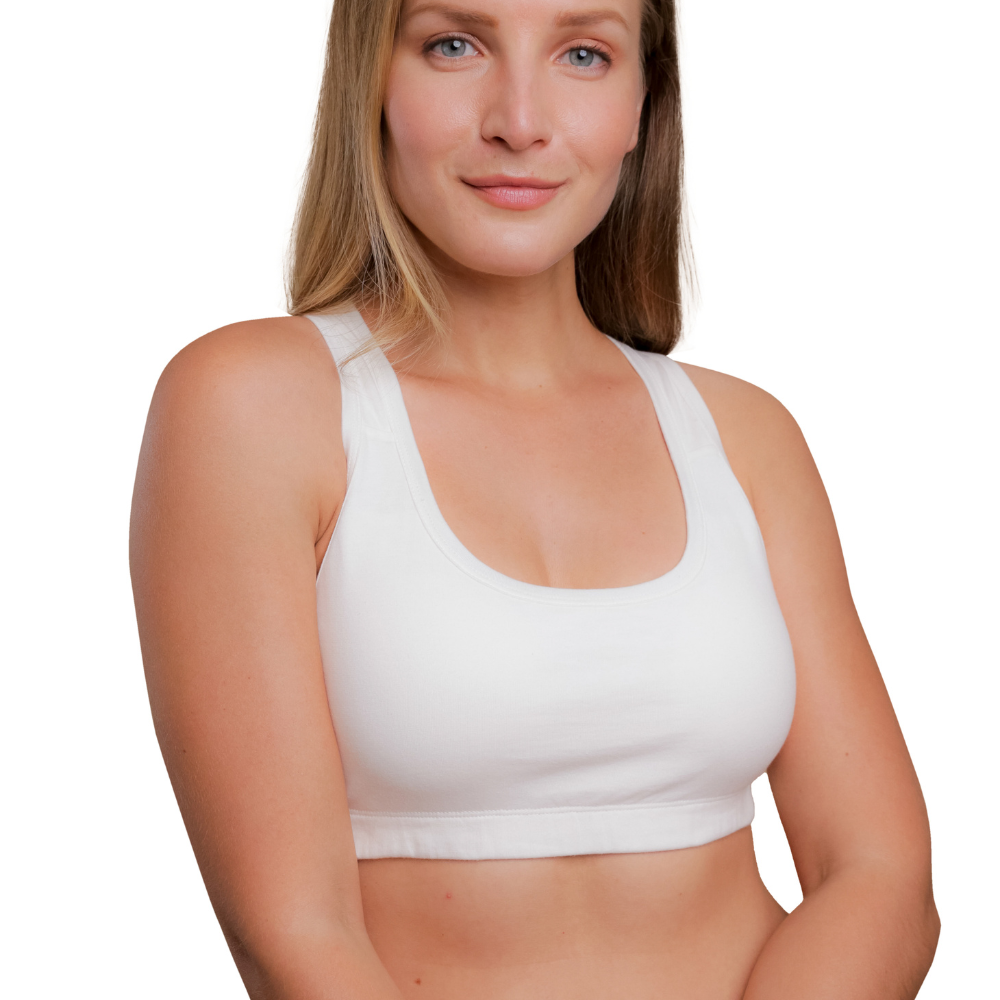 white Sports RacerBack Bra - front view