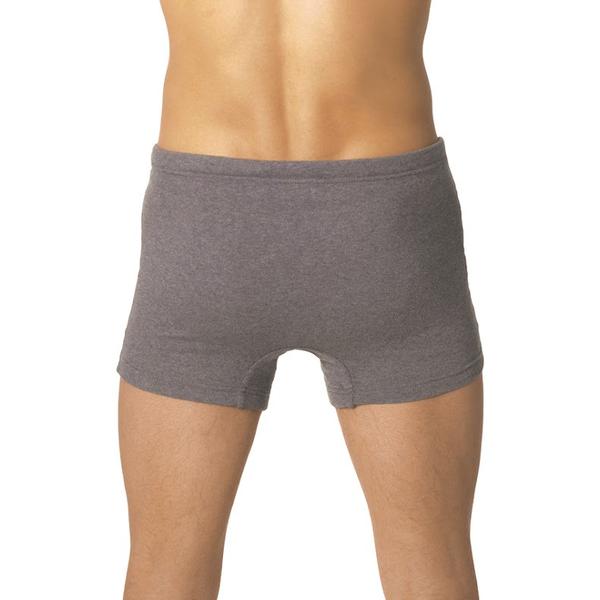 Grey men's drawstring boxer briefs shown on a model from behind.