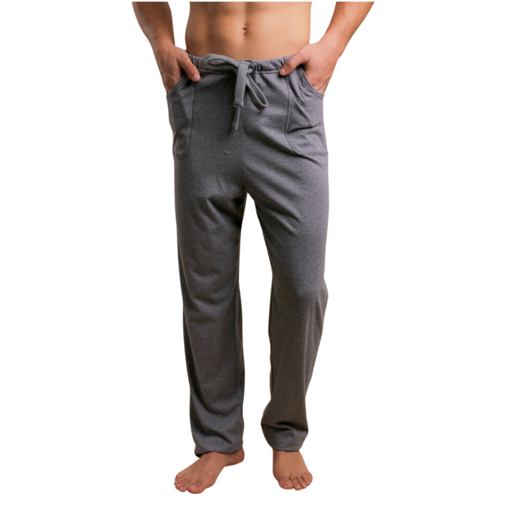 men's grey cotton lounge pants, front view