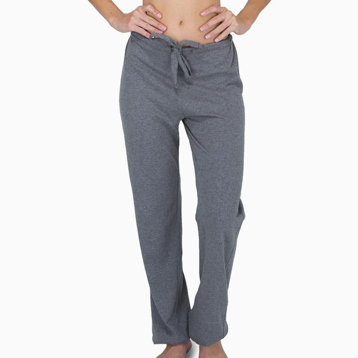 Women's grey cotton lounge pants, front view