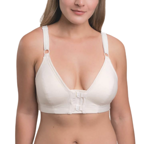 Front Closure Bra in white cotton, front view
