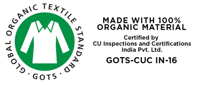 Made with organic Materials. Logo displayed for the Global Organic Textiles Standard