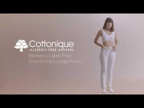 Video of woman demonstrating how the organic cotton lounge pants for women fits.