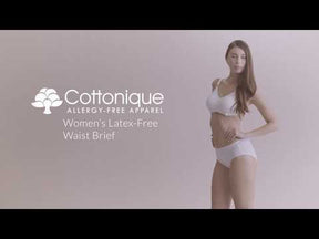 Video of a model demonstrating the fit of the latex free waist brief panty.