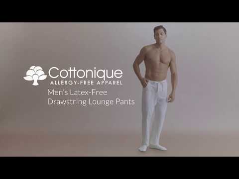 Video of man demonstrating how the organic cotton lounge pants fit.