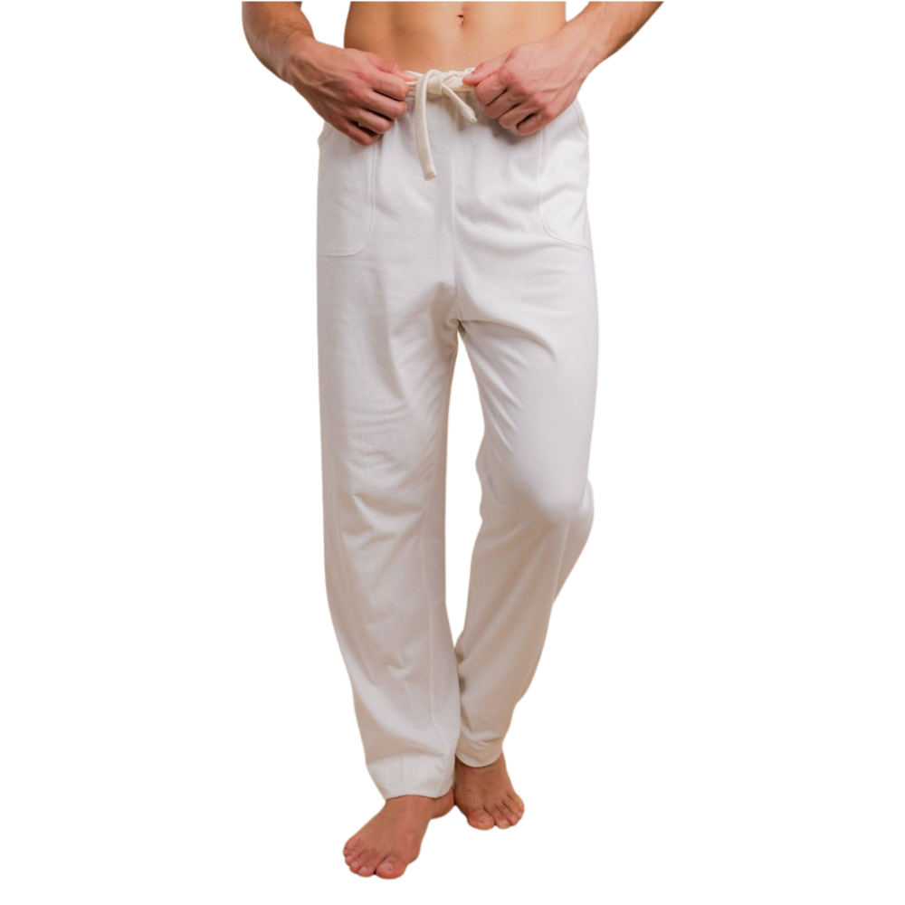 men's white cotton lounge pants, front view