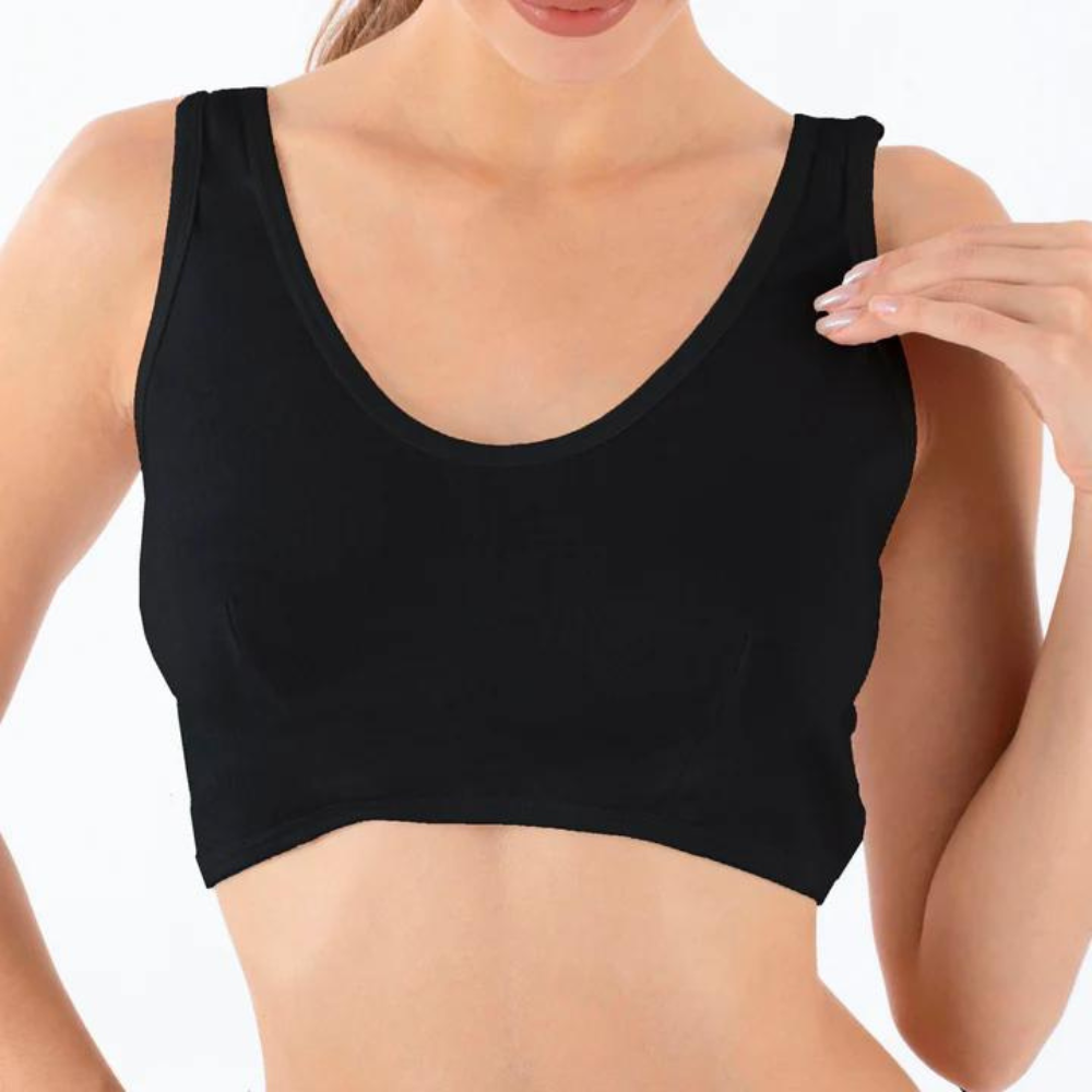 Bra liner in black cotton, front view