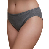 100% Organic cotton women's latex free panties in a high cut style in grey on a model.