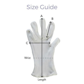 Sizing chart for the organic cotton gloves for kids.
