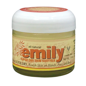 One jar of emily's super dry skin soother on a white background.