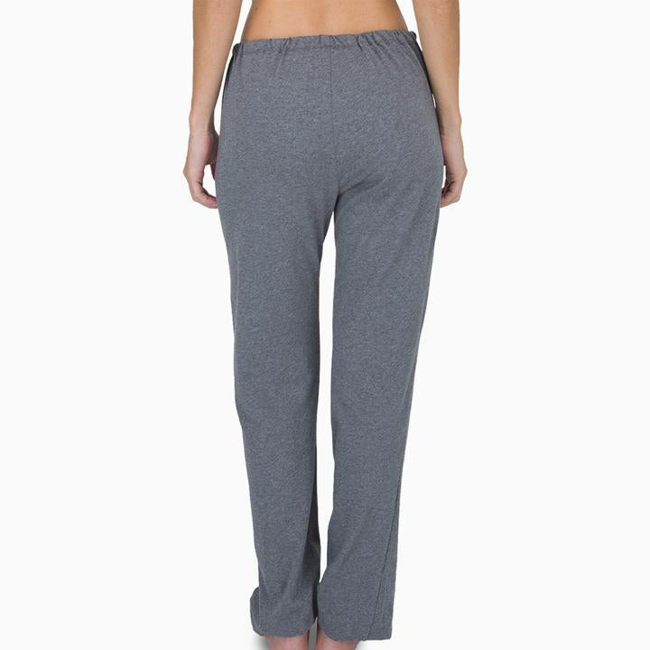 Women's grey cotton lounge pants, back view